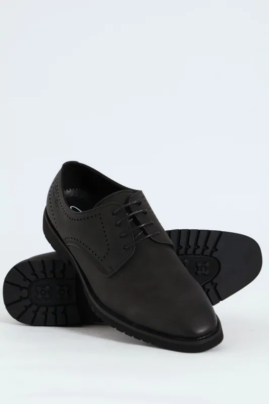 Punched Detail Smart Casual Derby Shoe - Black sold by Edgars