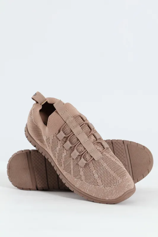 Soft Nansia Knit Lace Up Sneaker - Taupe sold by Edgars