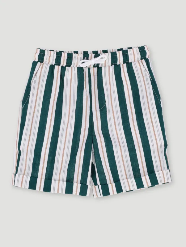 Pre-Boys Stripe Woven Short - Green sold by Edgars