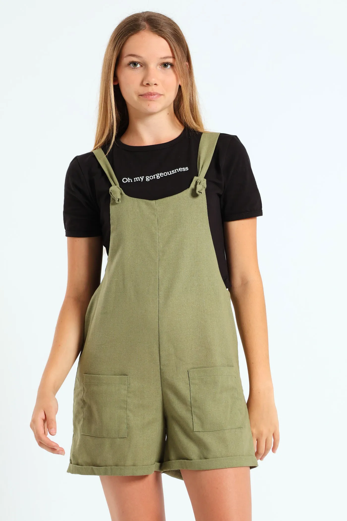 Girls Linen Dungaree - Fatigue sold by Edgars