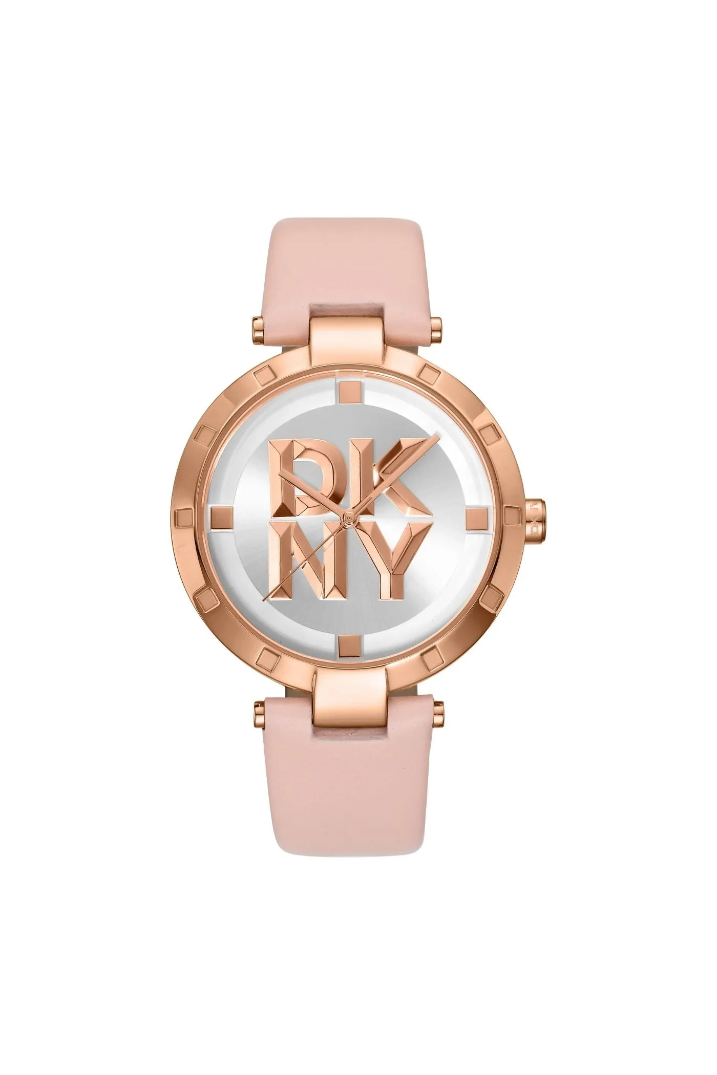 Logo Rose Gold Case & Silver White Dial Watch With Pink Leather Strap - Pink sold by Edgars