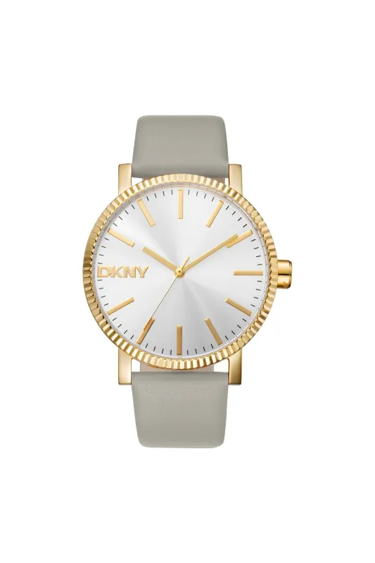 Urban Gold Case & Silver Dial Watch With Grey Leather Strap - Grey made by Edgars