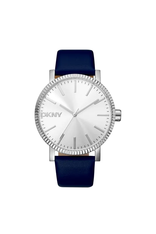 Urban Stainless Steel Case & Silver Dial Watch With Navy Leather Strap - Navy sold by Edgars