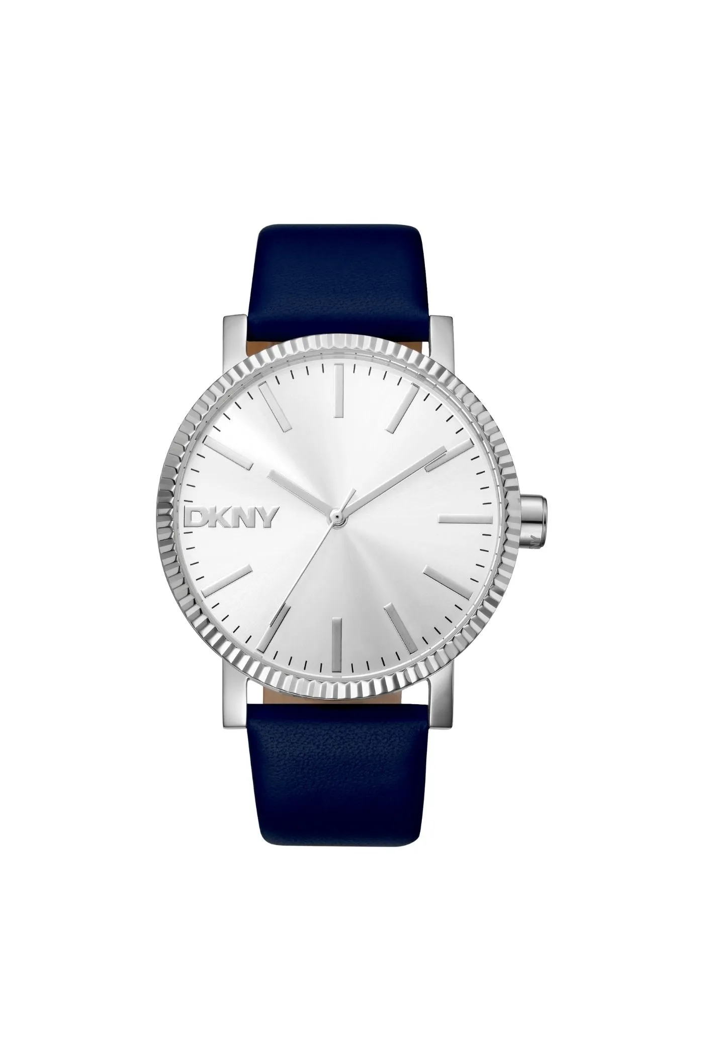 Urban Stainless Steel Case & Silver Dial Watch With Navy Leather Strap - Navy sold by Edgars