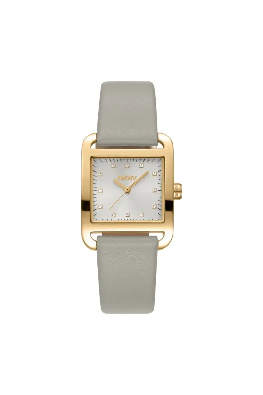 Iconic Square Gold Case & Silver Dial Watch With Grey Leather Strap - Grey sold by Edgars