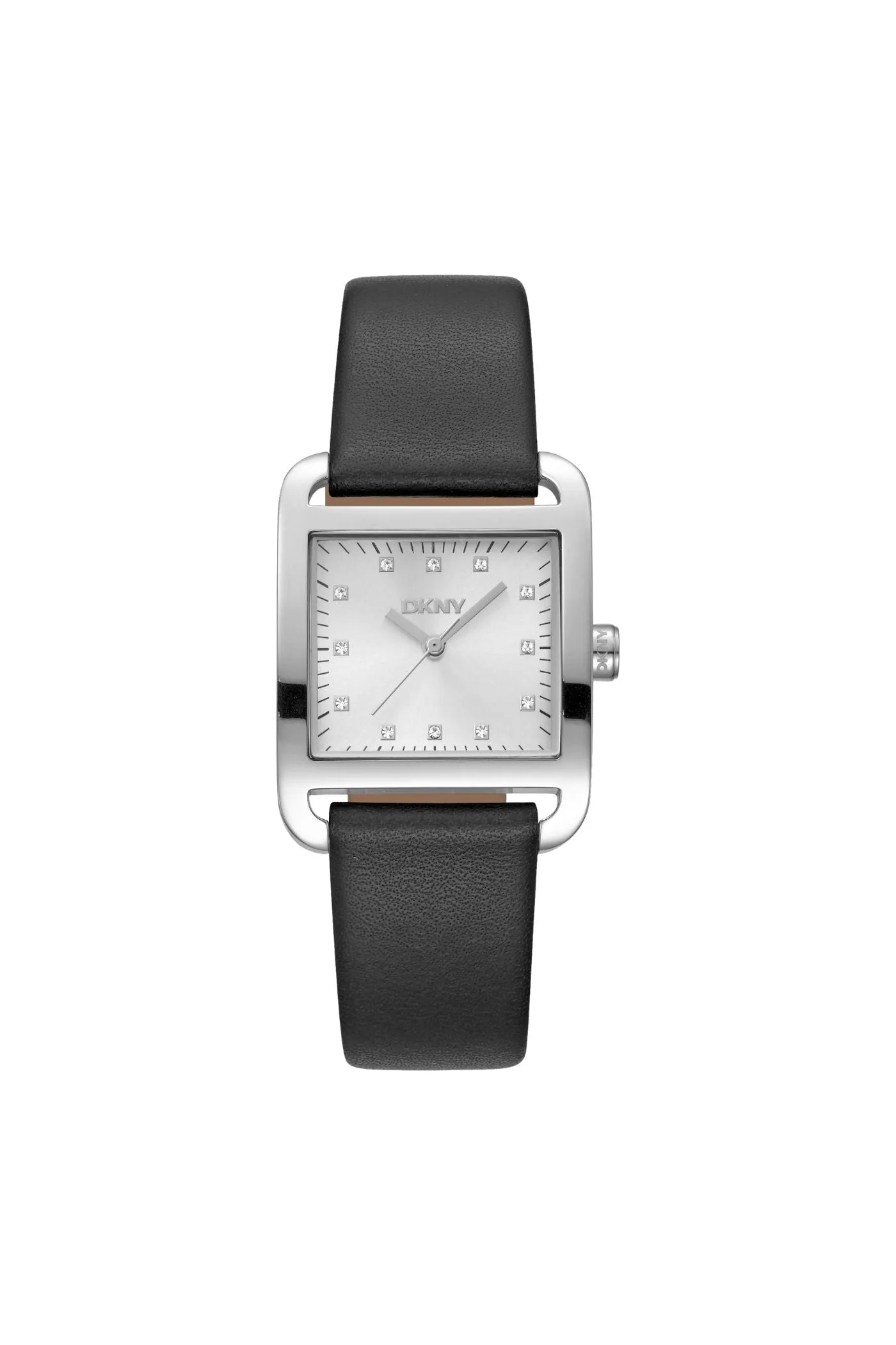 Iconic Square Stainless Steel Case & Dial Watch With Black Leather Strap - Black sold by Edgars