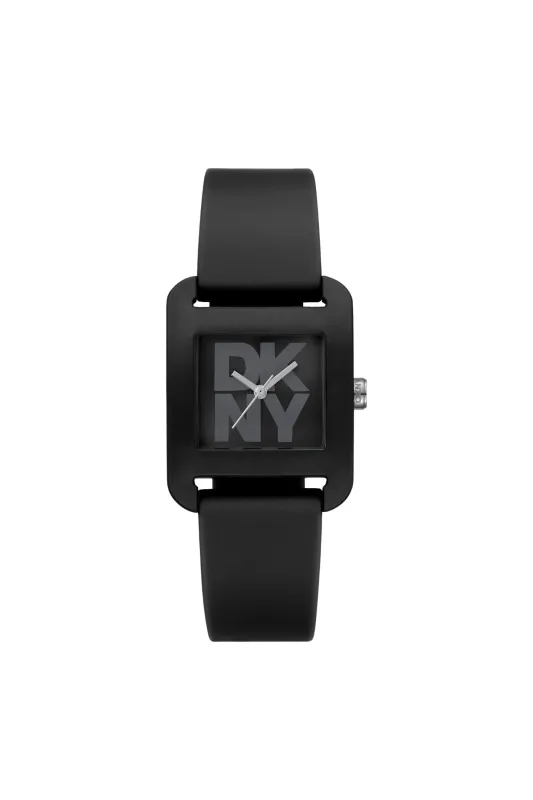 Iconic Square Case & Black Dial Watch With Silicone Strap - Black sold by Edgars