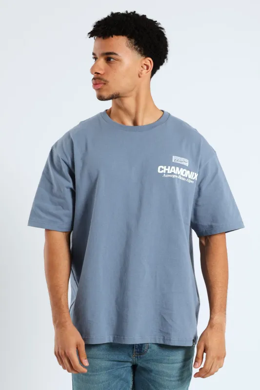 Chamonix Puff Print Oversized Tee - Steel Blue sold by Edgars