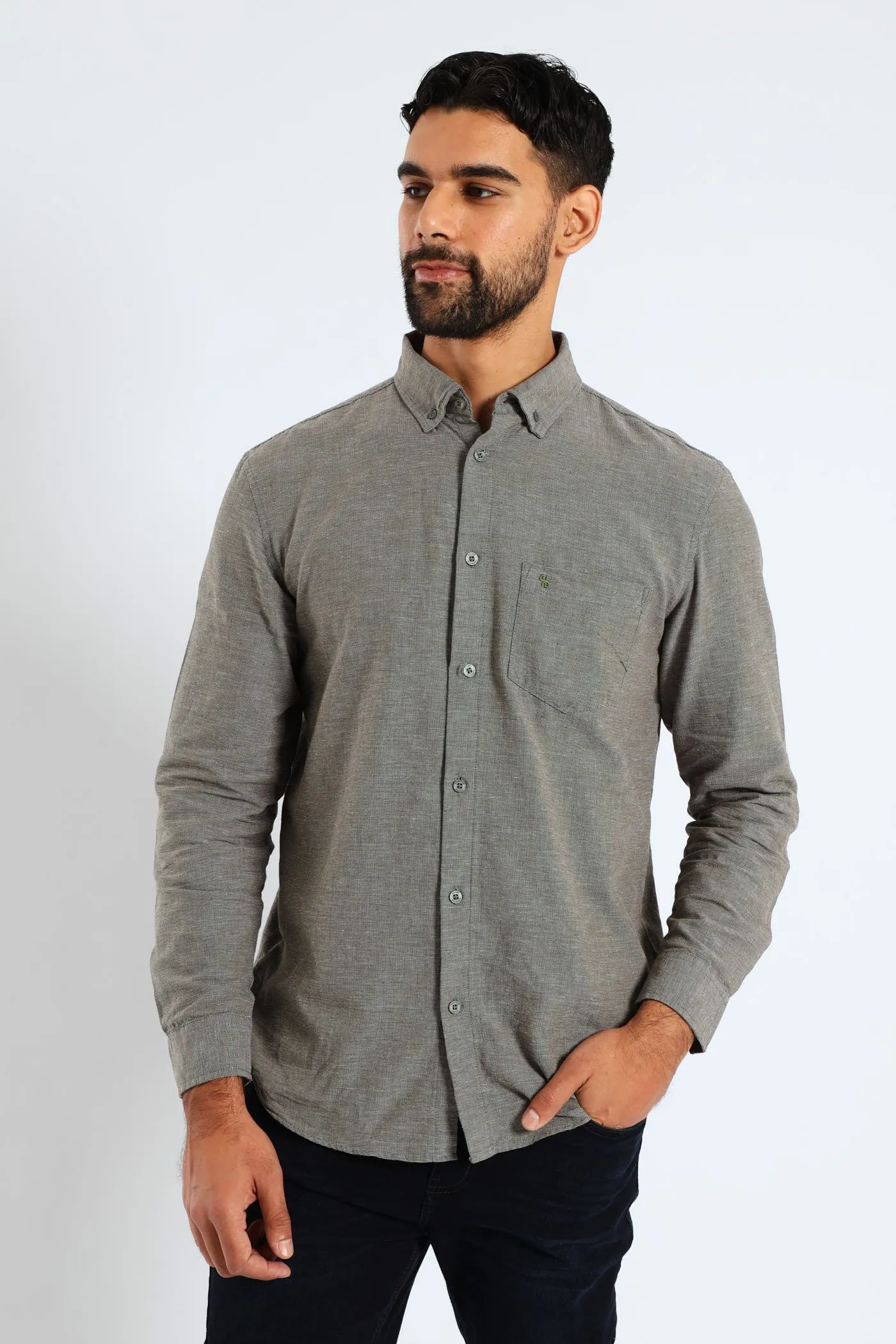 Long Sleeve Textured Woven Shirt - Fatigue sold by Edgars