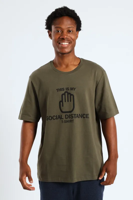 Social Distance Slogan Tee - Olive sold by Edgars