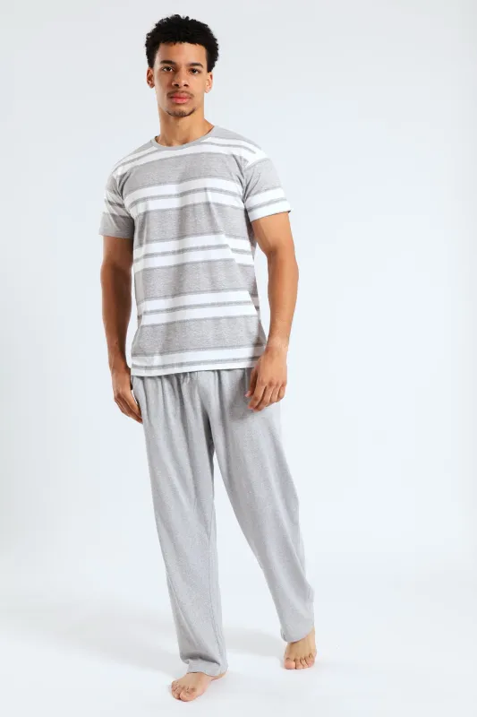 Stripe Tee & Pant PJ Set - Grey/White sold by Edgars