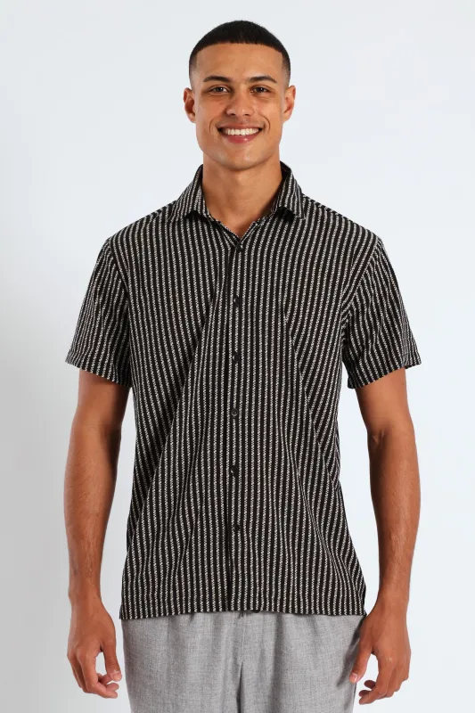 Geometric Stripe Viscose Shirt - Black/Beige sold by Edgars