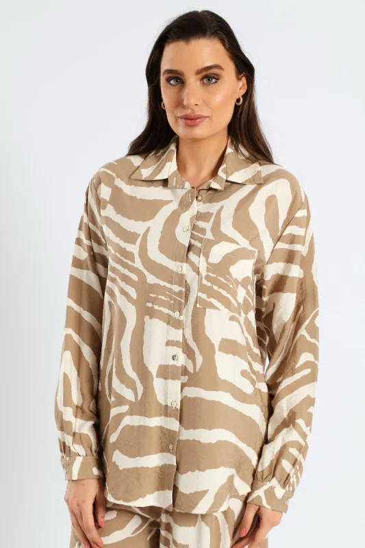 Relaxed Gauged Cuff Zebra Shirt - White/Beige sold by Edgars