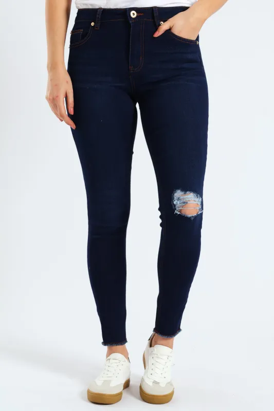 Slash Knee Anklegrazer Skinny Jean - Dark Wash sold by Edgars 