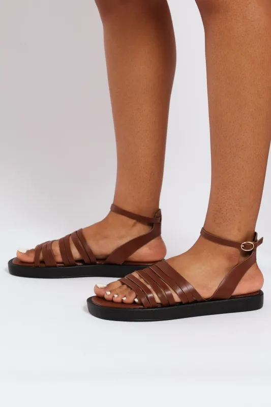 Buckle Detail Multi Strap Sandal - Chocolate sold by Edgars 