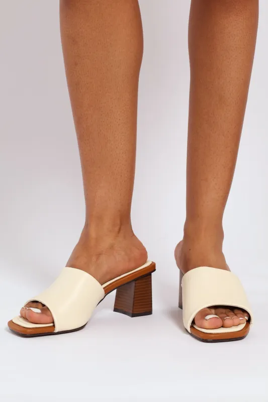 Slip On Wooden Stack Mule Heel - White sold by Edgars 