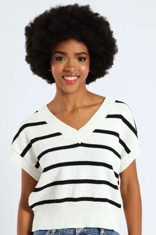 Stripe Knit Tee - White sold by Edgars