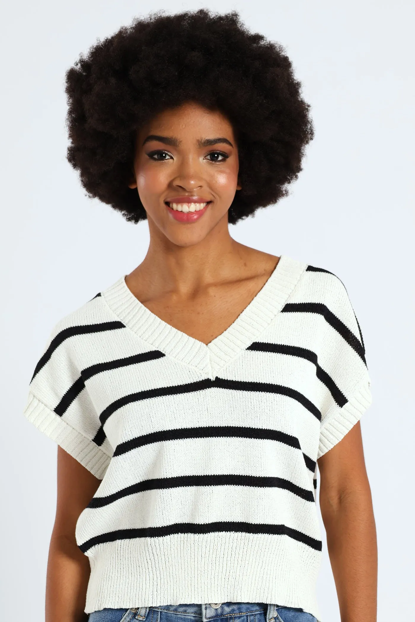 Stripe Knit Tee - White sold by Edgars