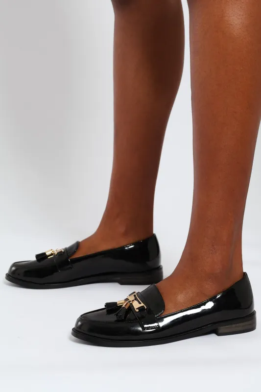 Metal Bar & Tassel Smart Patent Loafer - Black sold by Edgars 