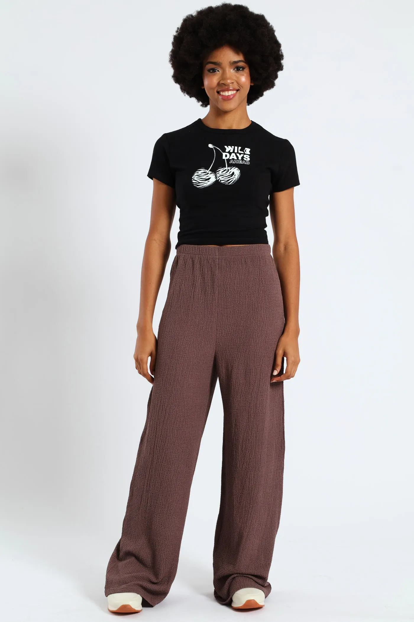 Crinkle Knit Wide Leg Pants - Taupe sold by Edgars