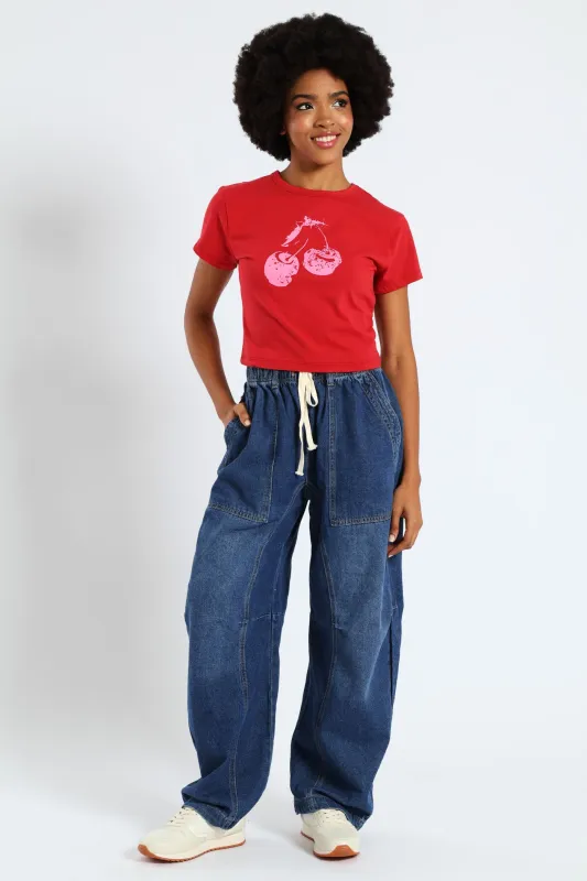 Elasticated Barrel Denim - Mid Blue sold by Edgars