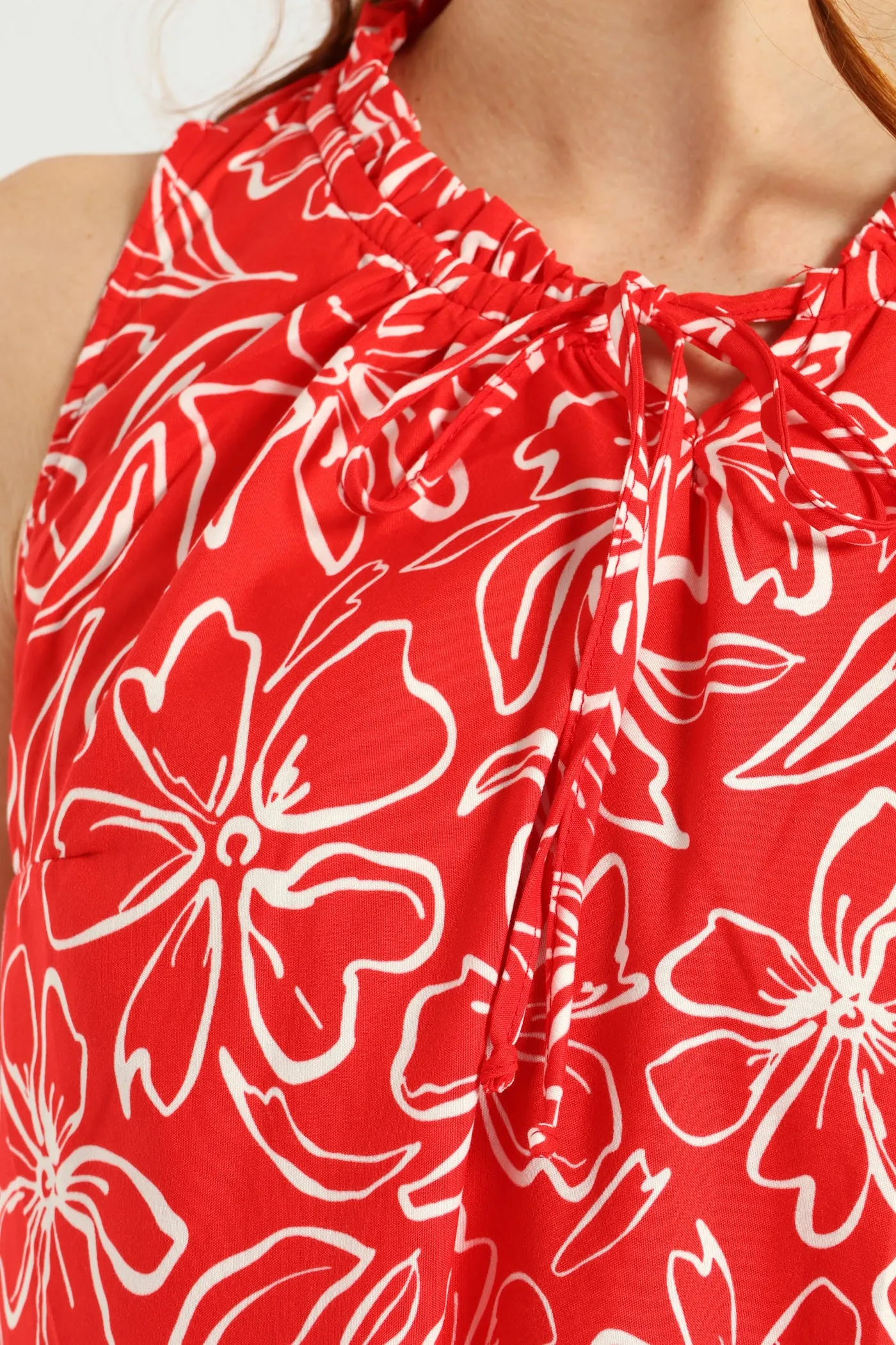 Sleeveless Printed Frill Neck Drop Hem Dress - White/Red sold by Edgars product image thumbnail 4
