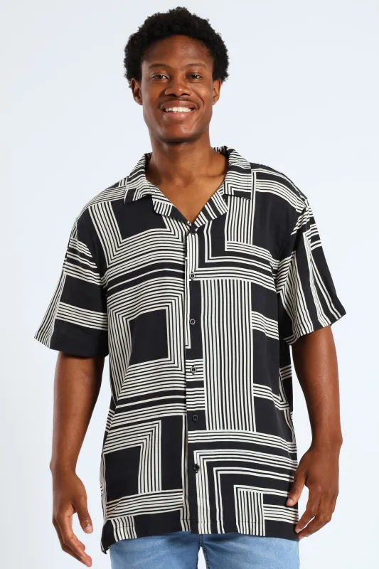 Geo Print Viscose Shirt - Black sold by Edgars 
