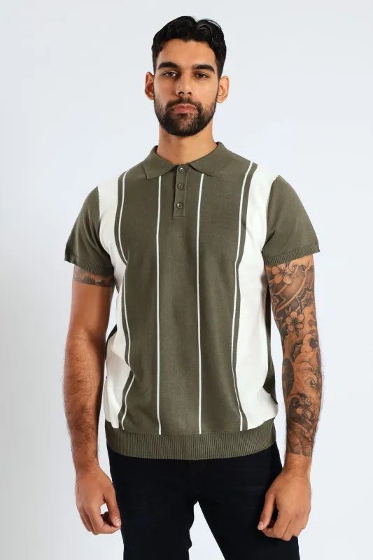 Stripe Fine Gauge Golfer - Olive sold by Edgars