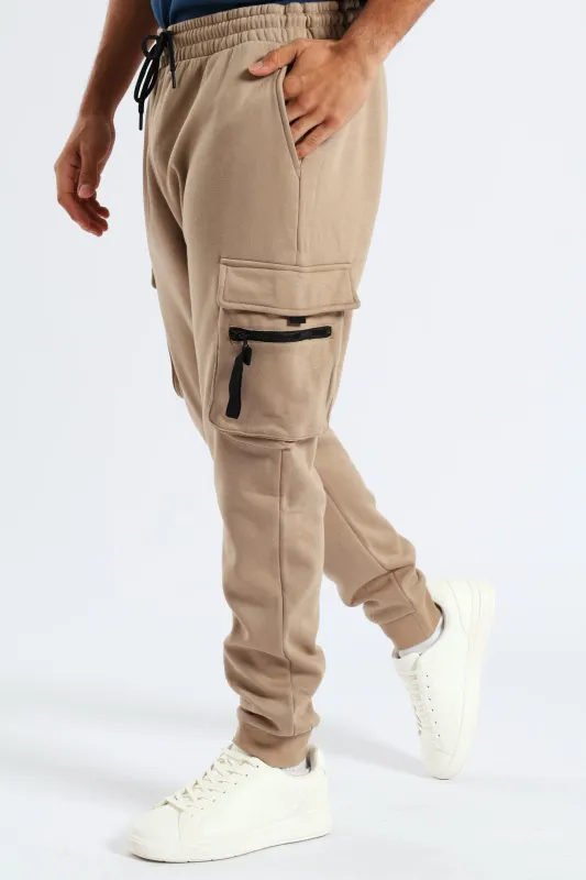 Strap Cargo Fleece Jooger - Stone sold by Edgars
