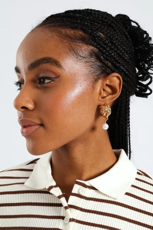 2 Pack Pearl Bead Drop & Multi Hoop Earrings - Gold sold by Edgars