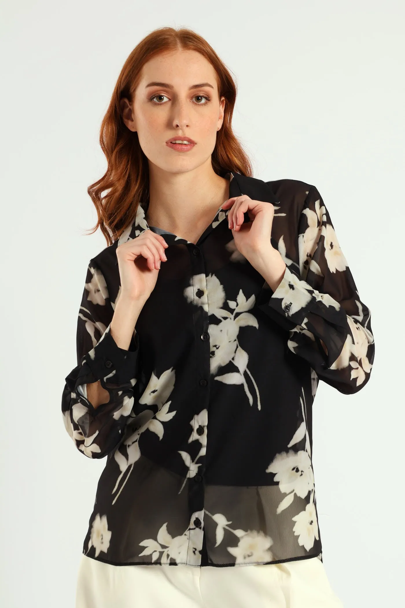 Monochrome Bold Floral Chiffon Shirt - Black sold by Edgars
