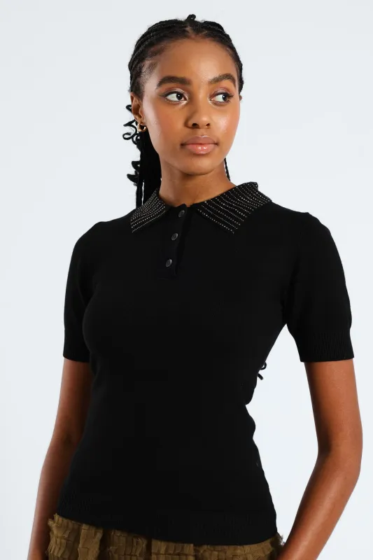 Embellished Collar Golfer - Black sold by Edgars 