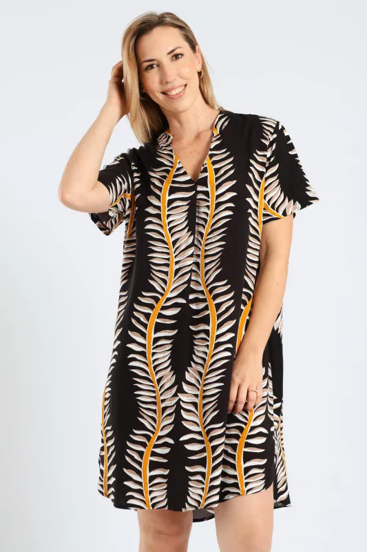 Mandarin Printed Shift Dress - Black/White sold by Edgars