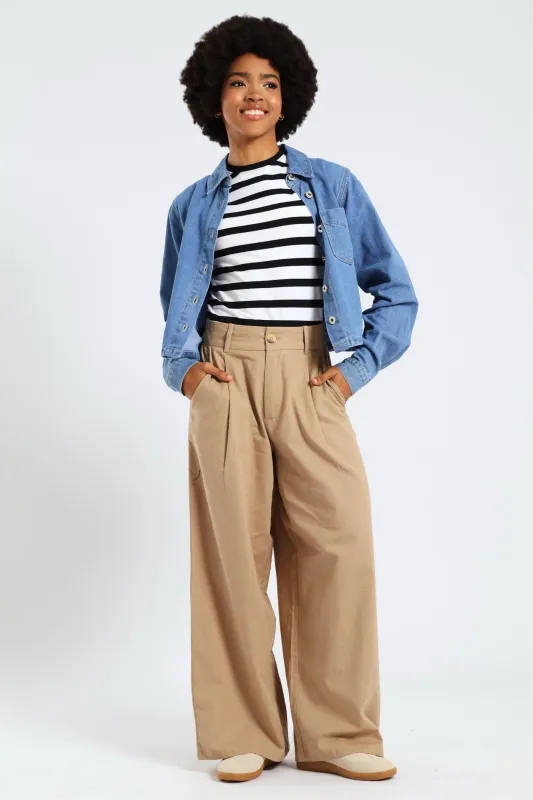 Linen Tailored Wide Leg Pants - Tan sold by Edgars 