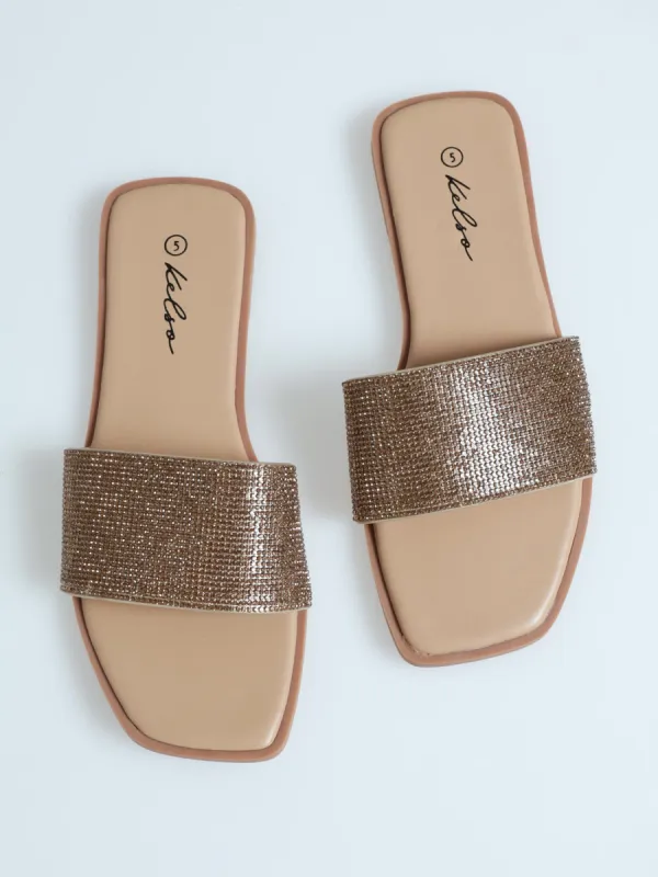 Single Band Diamante Mule Sandal - Gold sold by Edgars