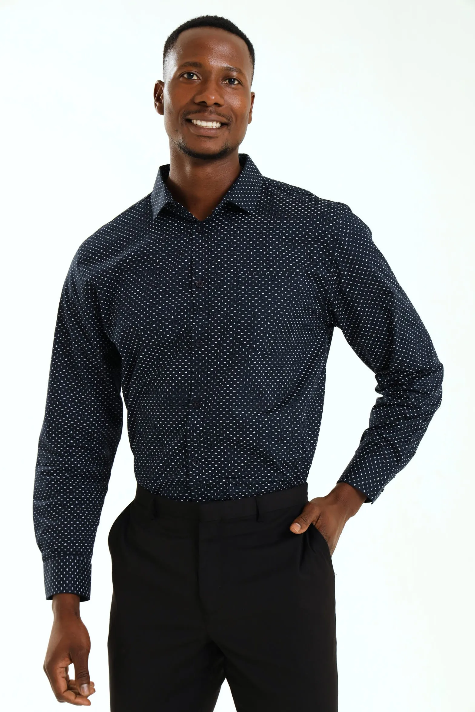 Regular Ditsy Abstract Printed Shirt - Navy/White sold by Edgars