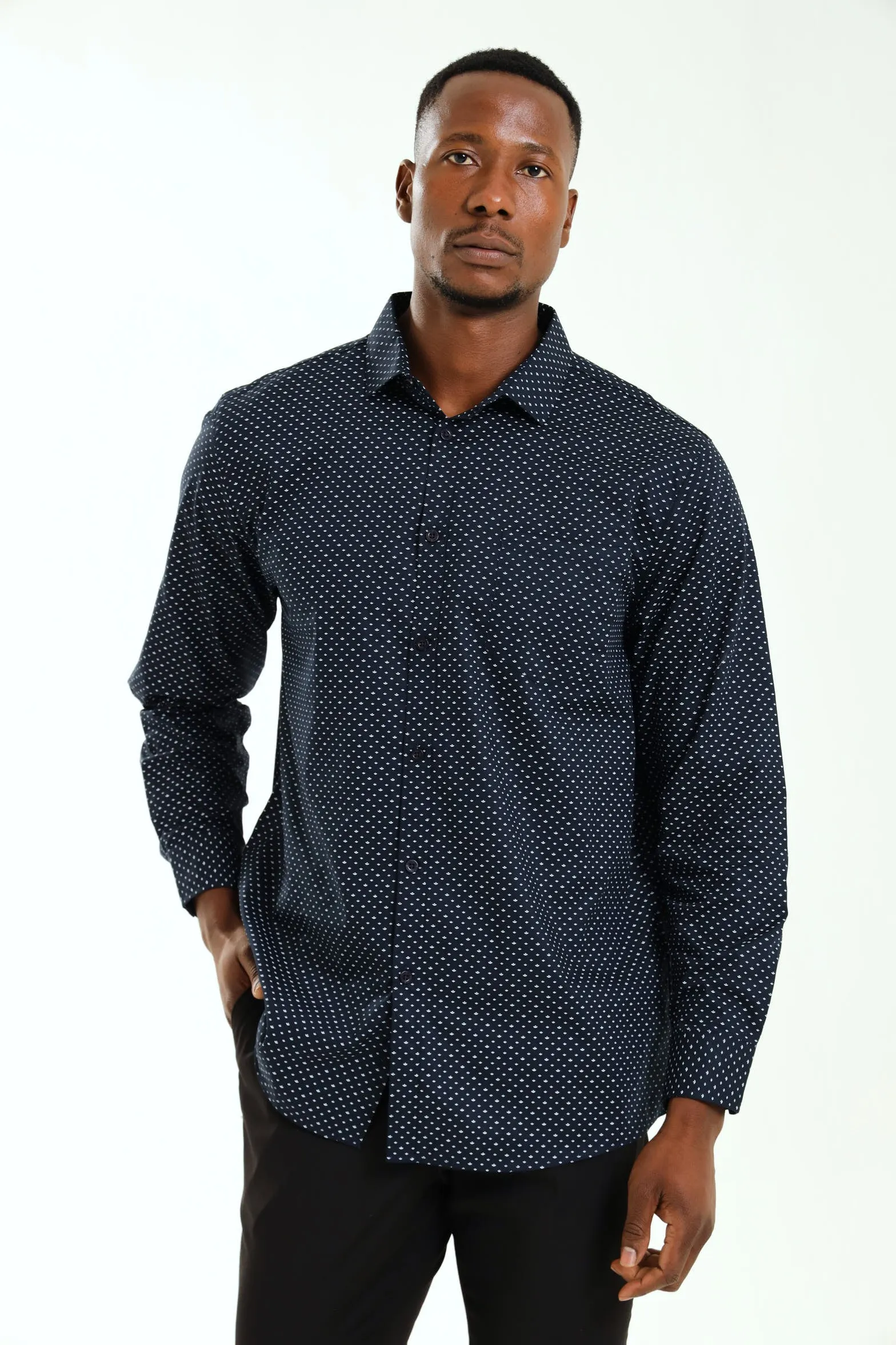 Regular Ditsy Abstract Printed Shirt - Navy/White sold by Edgars product image thumbnail 2