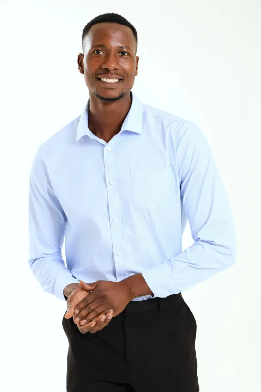 Regular Tonal Check Textured Long Sleeve Shirt - Light Blue sold by Edgars