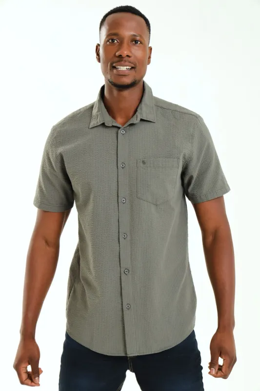Short Sleeve Seersucker Shirt - Moss Green sold by Edgars