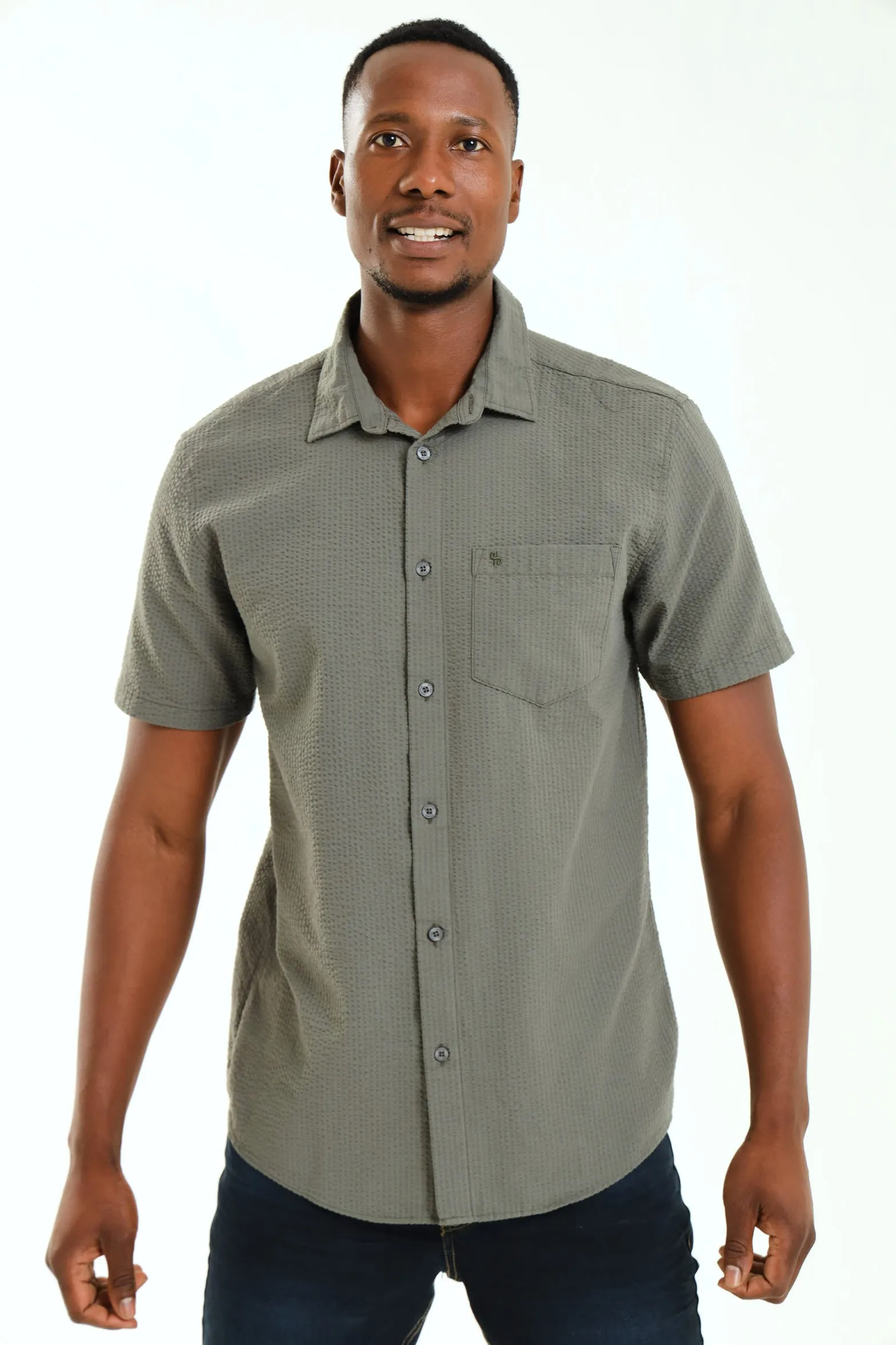 Short Sleeve Seersucker Shirt - Moss Green sold by Edgars
