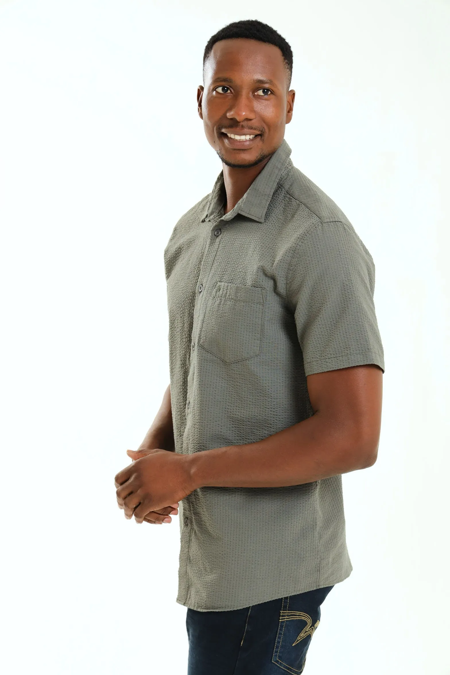 Short Sleeve Seersucker Shirt - Moss Green sold by Edgars product image thumbnail 2