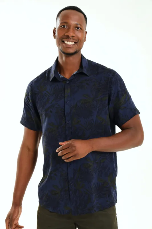 Leaf Print Shirt - Navy sold by Edgars