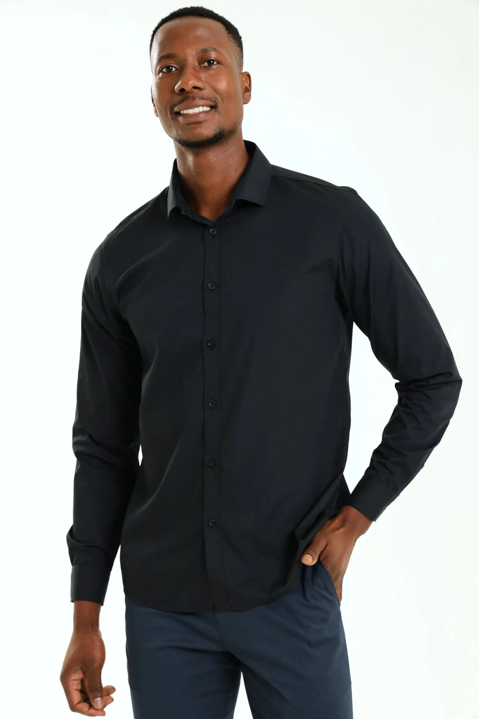Slim Easy Care Long Sleeve Shirt - Black sold by Edgars