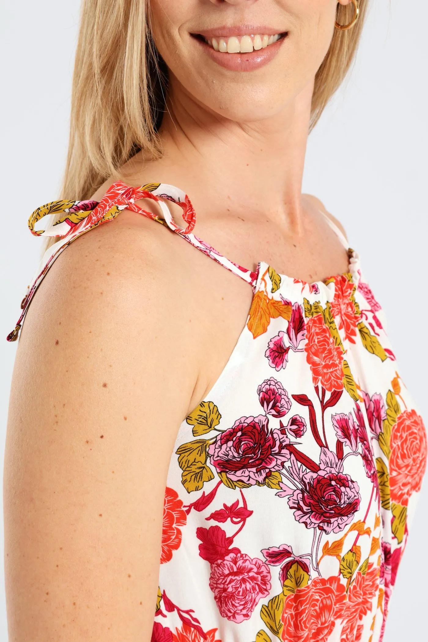 Sleeveless Strappy Shirred Waist Printed Mini Dress - White sold by Edgars product image thumbnail 4