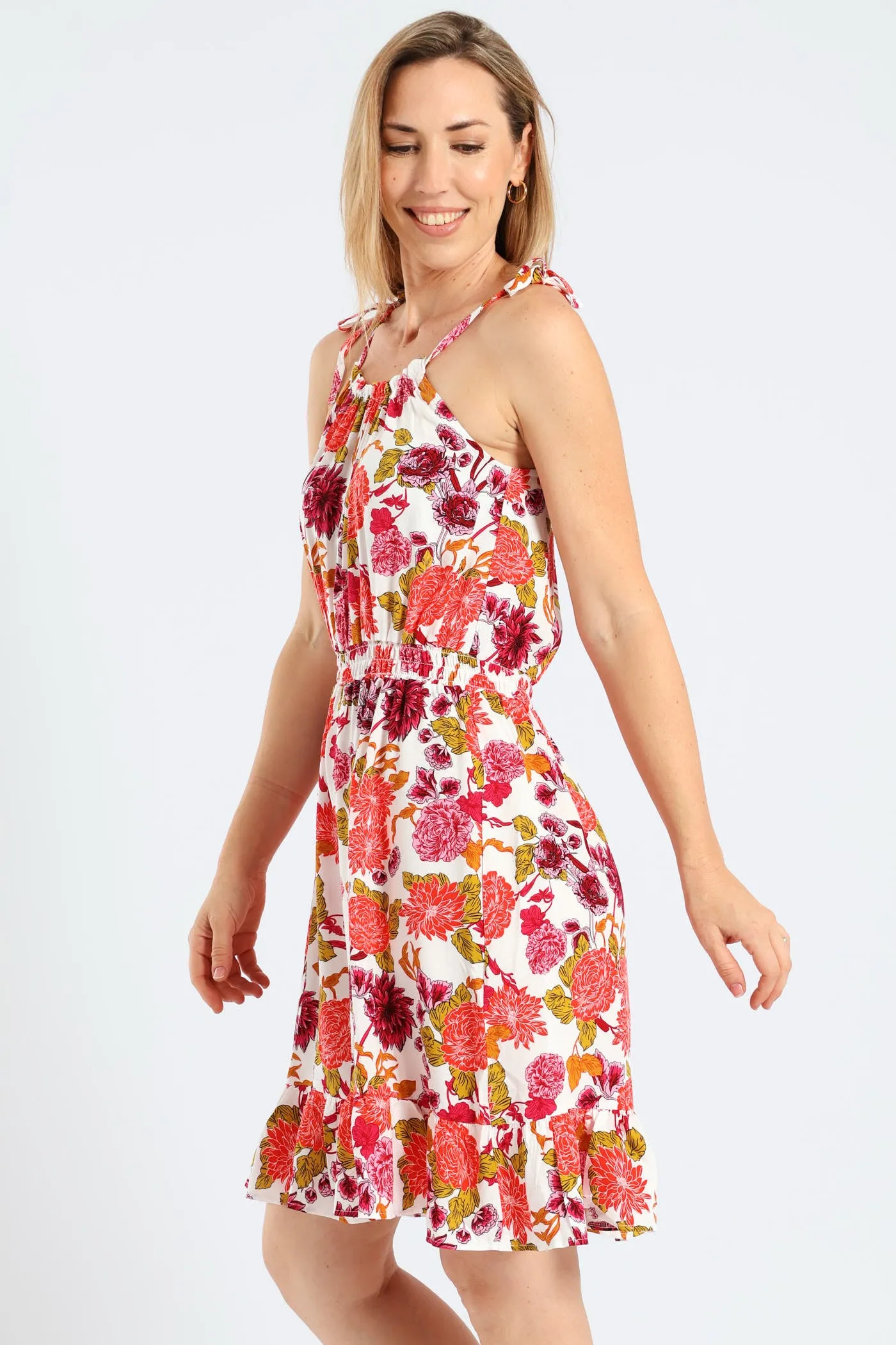 Sleeveless Strappy Shirred Waist Printed Mini Dress - White sold by Edgars product image thumbnail 2