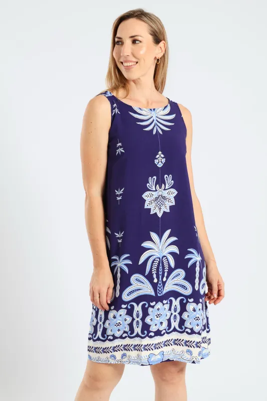 Printed Border Shift Dress - Navy/White sold by Edgars 