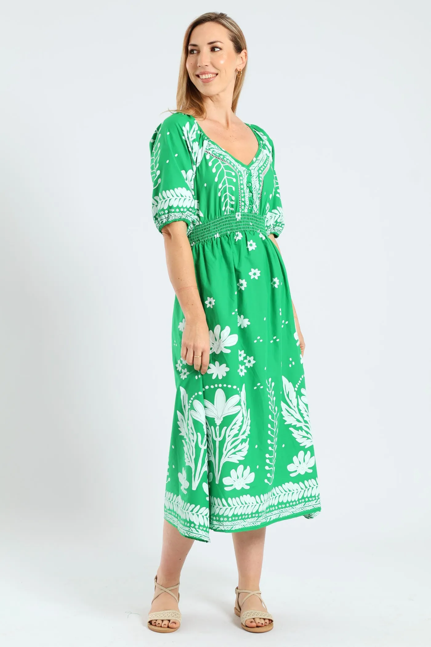 3/4 Sleeve V-Neck Border Print Midaxi Dress - Emerald sold by Edgars product image thumbnail 4