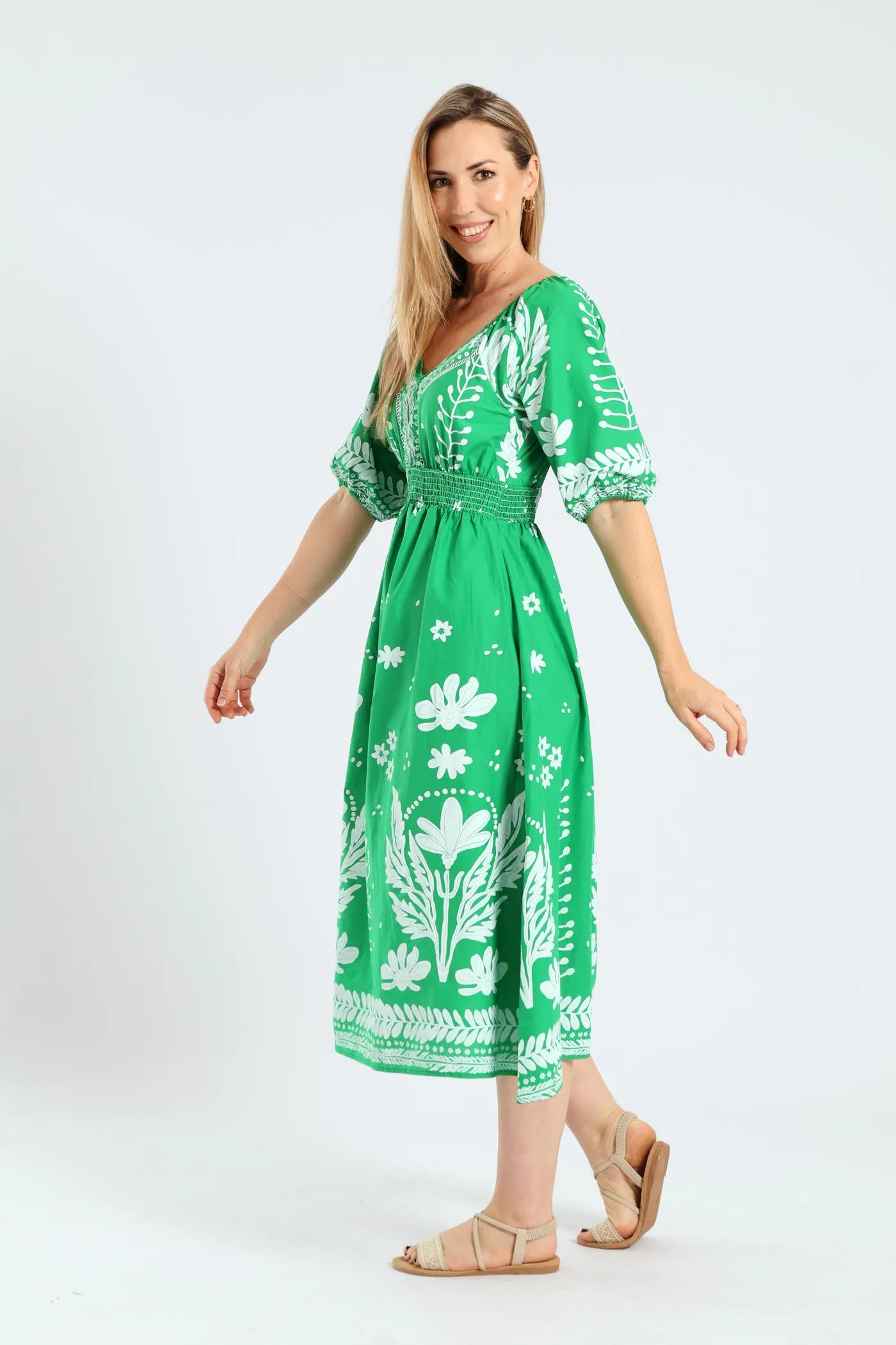 3/4 Sleeve V-Neck Border Print Midaxi Dress - Emerald sold by Edgars product image thumbnail 3