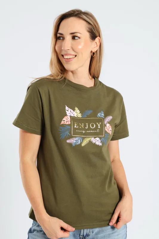 Enjoy Every Moment Foil Tee - Dark Fatigue sold by Edgars