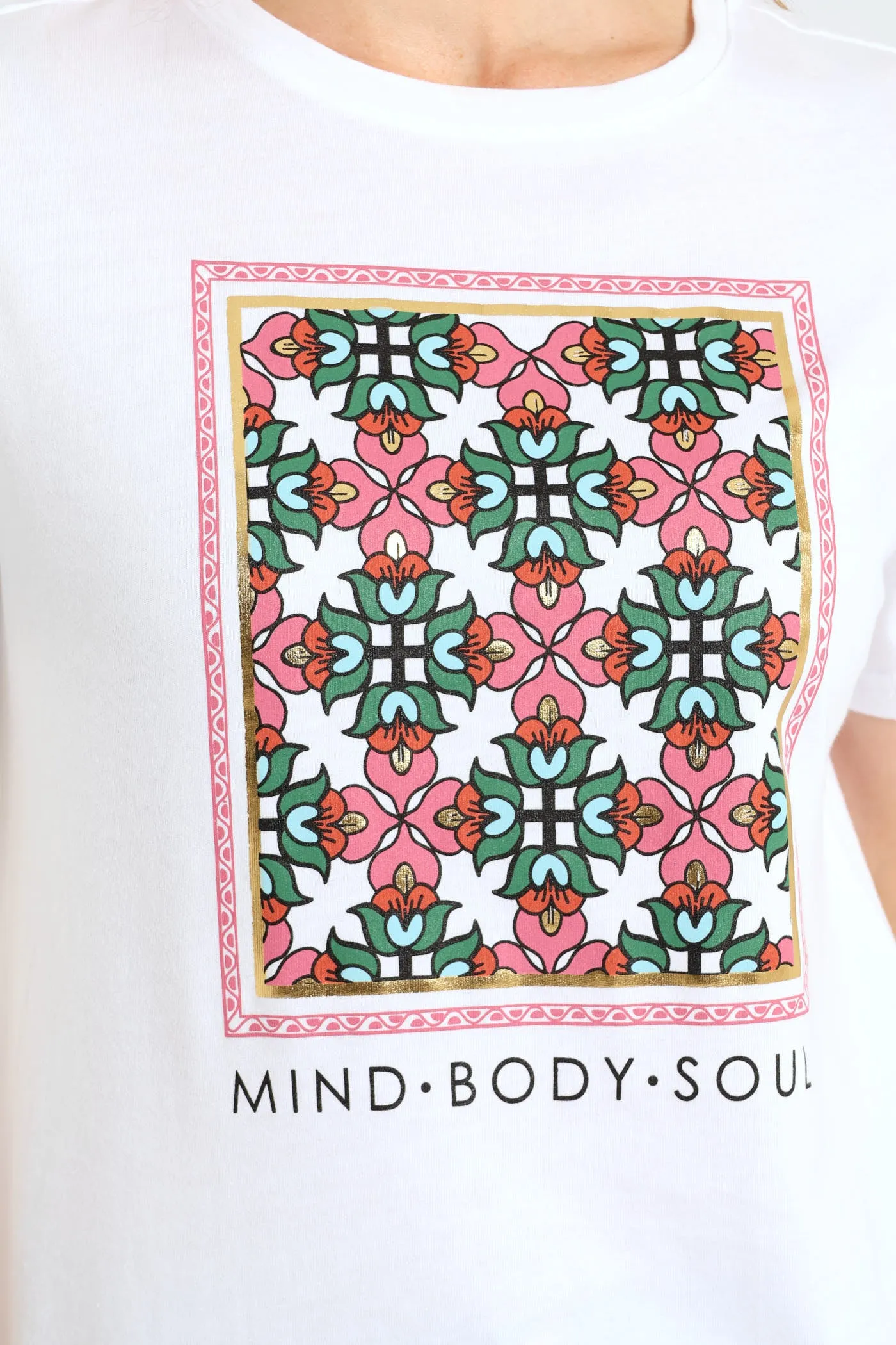 Mind Body Soul Geometric Floral Frame Foil Tee - White sold by Edgars product image thumbnail 2